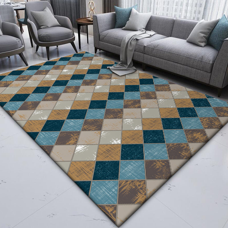 Colorful Bedroom Rug Modern Geometric Diamond Pattern Area Rug Polyester Stain Resistant Rug