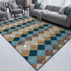 Colorful Bedroom Rug Modern Geometric Diamond Pattern Area Rug Polyester Stain Resistant Rug