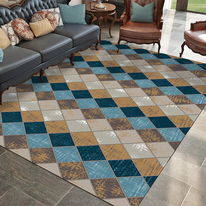Colorful Bedroom Rug Modern Geometric Diamond Pattern Area Rug Polyester Stain Resistant Rug
