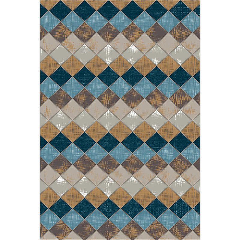 Colorful Bedroom Rug Modern Geometric Diamond Pattern Area Rug Polyester Stain Resistant Rug