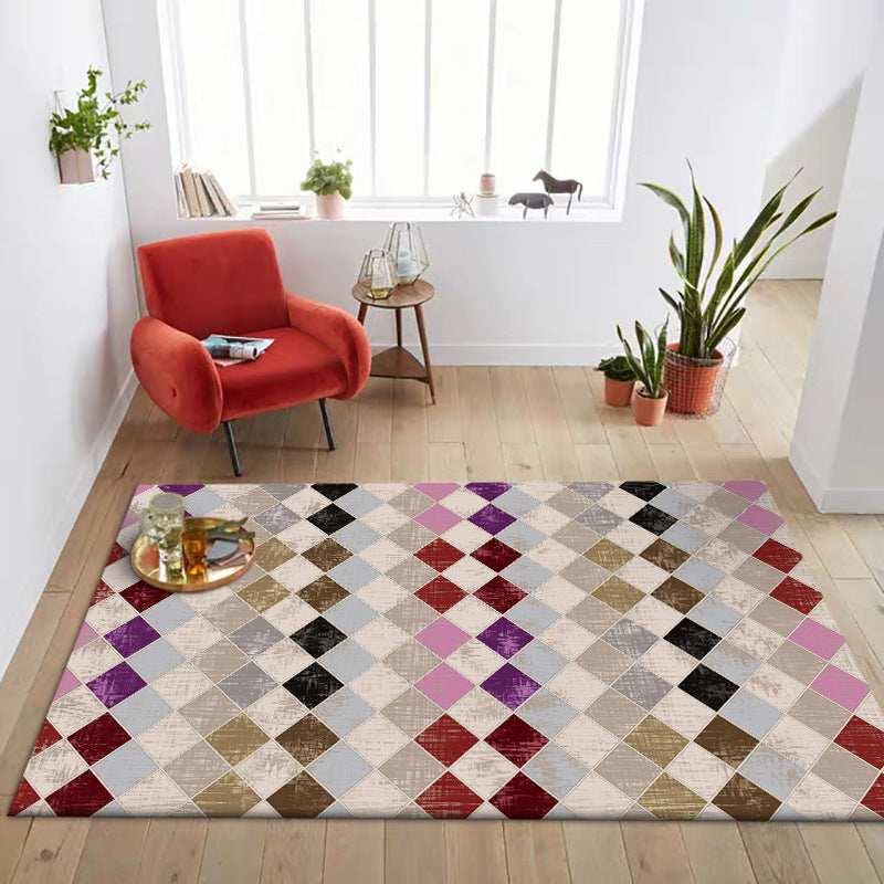 Colorful Bedroom Rug Modern Geometric Diamond Pattern Area Rug Polyester Stain Resistant Rug