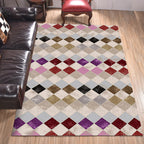 Colorful Bedroom Rug Modern Geometric Diamond Pattern Area Rug Polyester Stain Resistant Rug