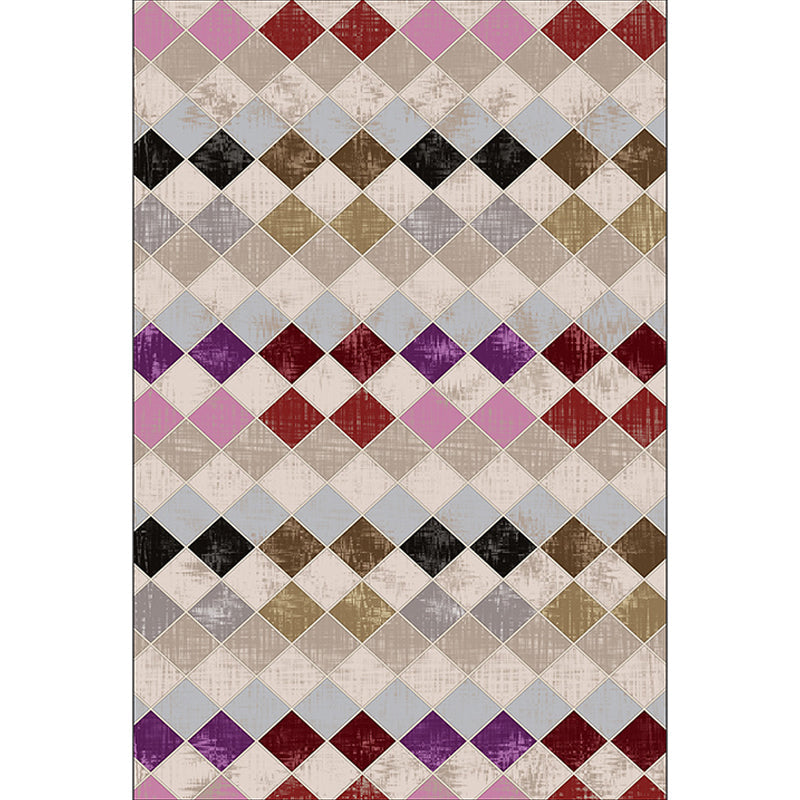 Colorful Bedroom Rug Modern Geometric Diamond Pattern Area Rug Polyester Stain Resistant Rug