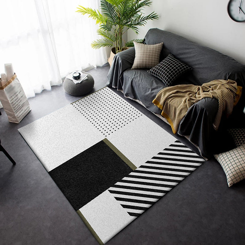 Nordic Modern Rug in Black and White geometric dot pattern striped rug polyester washable rug for home decor