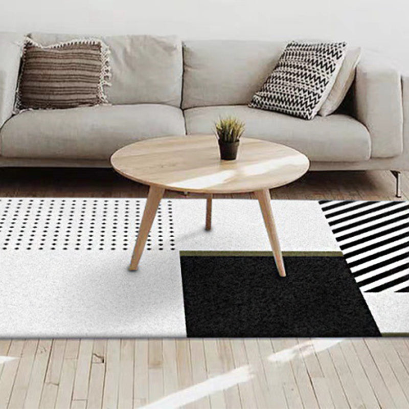Nordic Modern Rug in Black and White geometric dot pattern striped rug polyester washable rug for home decor