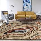 Scandinavian Modern Rug in Brown Abstract Twisted Line Pattern Rug Polyester Washable Rug for Home Decor