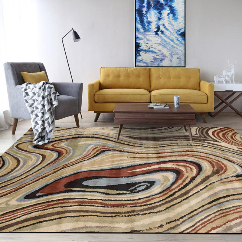 Scandinavian Modern Rug in Brown Abstract Twisted Line Pattern Rug Polyester Washable Rug for Home Decor