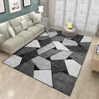 Modern living room rug in black and gray color block irregular shape printed rug polyester machine washable rug