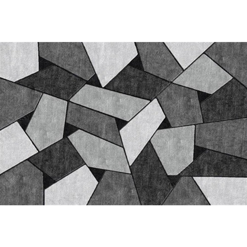 Modern living room rug in black and gray color block irregular shape printed rug polyester machine washable rug