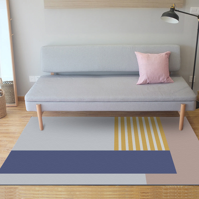 Simple modern rug in gray and blue color block pattern rug polyester pet-friendly rug for home decor