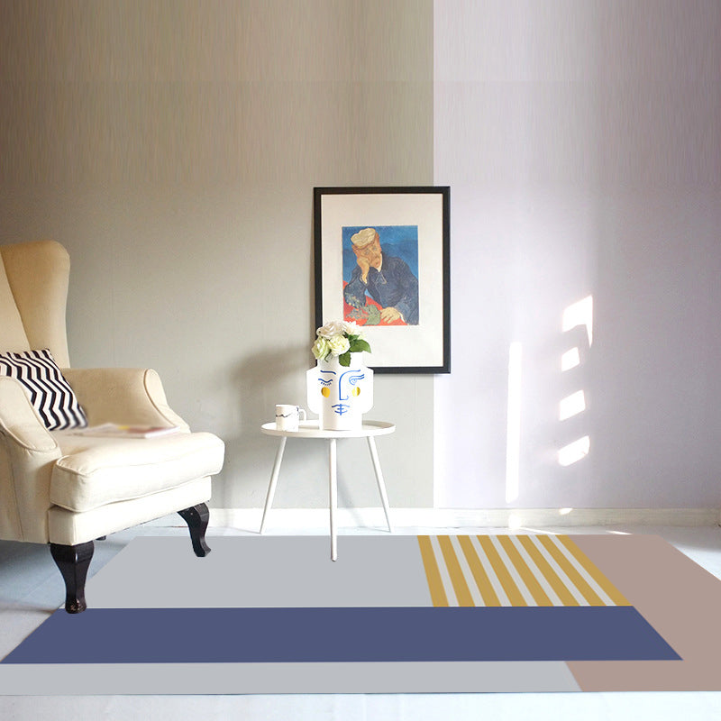 Simple modern rug in gray and blue color block pattern rug polyester pet-friendly rug for home decor