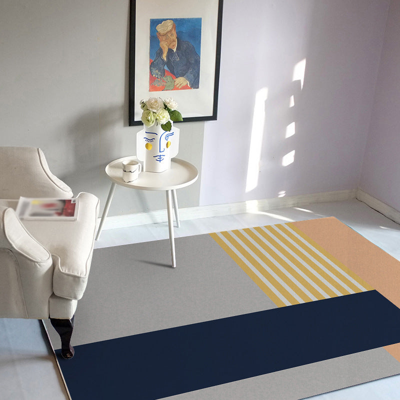 Simple modern rug in gray and blue color block pattern rug polyester pet-friendly rug for home decor