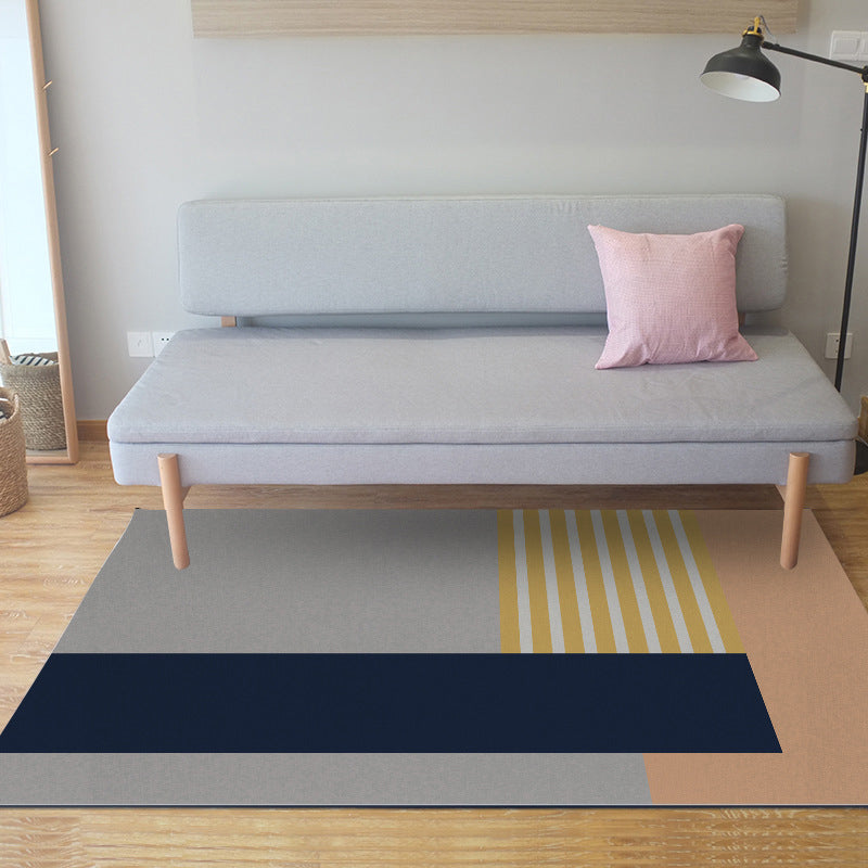 Simple modern rug in gray and blue color block pattern rug polyester pet-friendly rug for home decor
