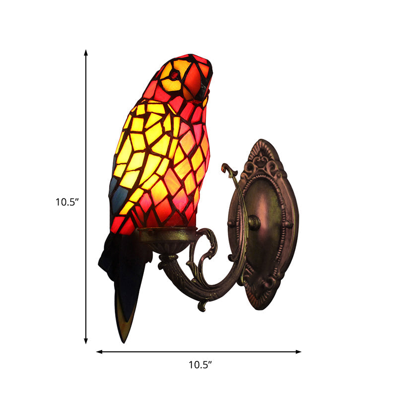 Tiffany Parrot Wall Sconce Light with Colorful Glass 1 Light Indoor Wall Mount Light for Corridor