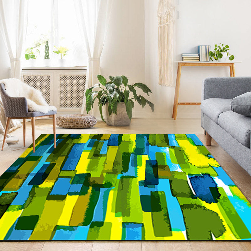Modern living room rug in green abstract print polyester non-slip backing rug for the area