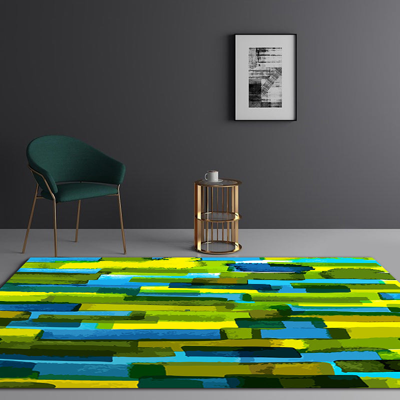Modern living room rug in green abstract print polyester non-slip backing rug for the area