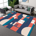 Orange and Blue Bedroom Rug Modern Color Block Pattern Area Rug Polyester Stain Resistant Rug