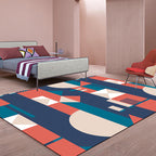 Orange and Blue Bedroom Rug Modern Color Block Pattern Area Rug Polyester Stain Resistant Rug