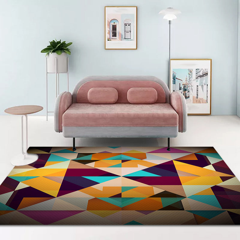 Modern living room rug Colorful geometric diamond print rug Polyester non-slip washable rug