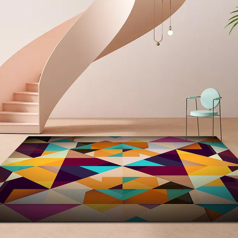 Modern living room rug Colorful geometric diamond print rug Polyester non-slip washable rug