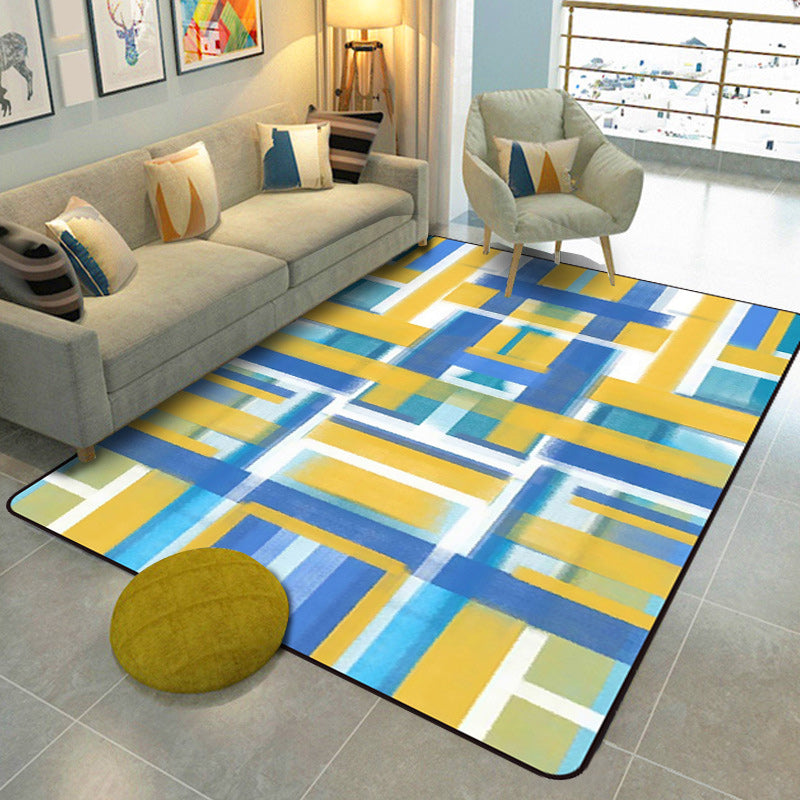 Casual modern rug in black and blue abstract rectangular pattern rug polyester pet-friendly rug for home decoration