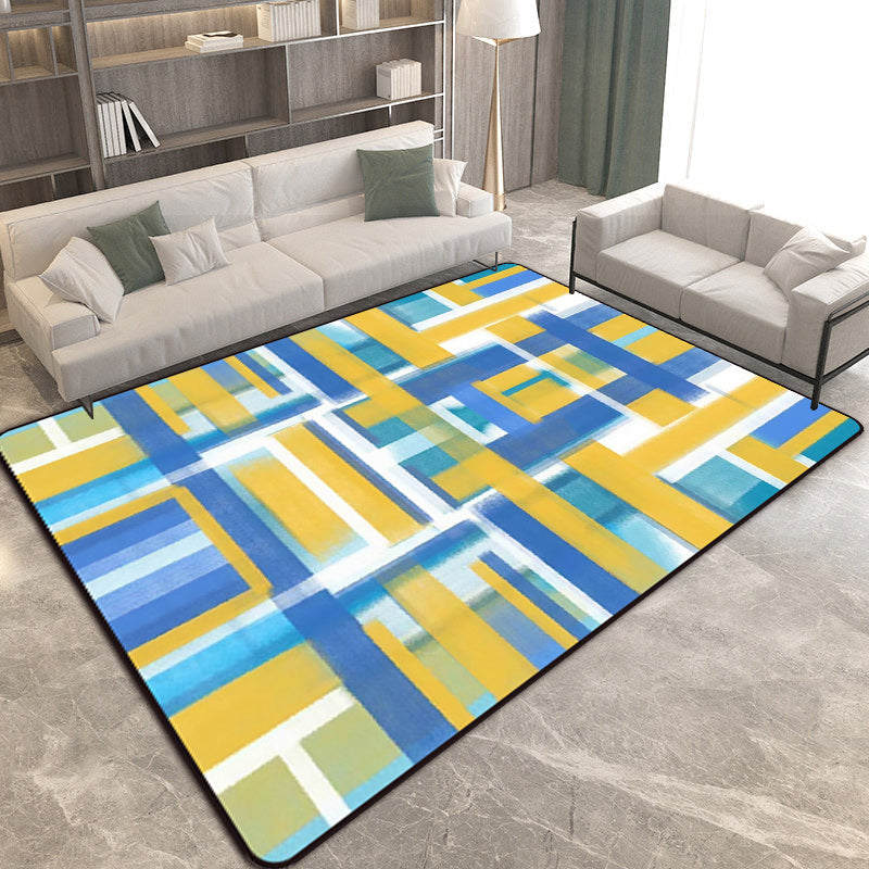 Casual modern rug in black and blue abstract rectangular pattern rug polyester pet-friendly rug for home decoration
