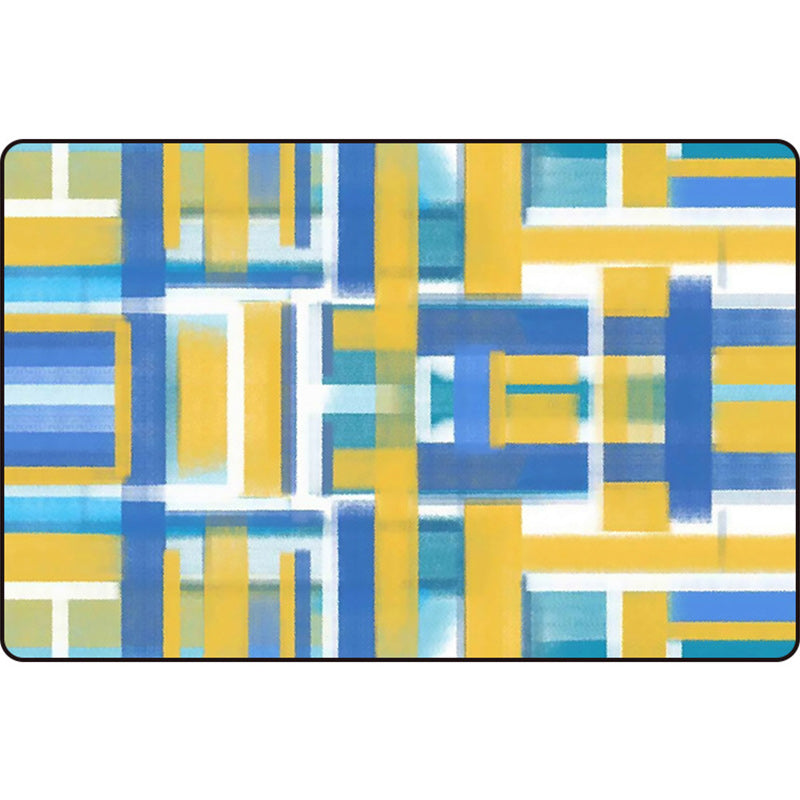 Casual modern rug in black and blue abstract rectangular pattern rug polyester pet-friendly rug for home decoration