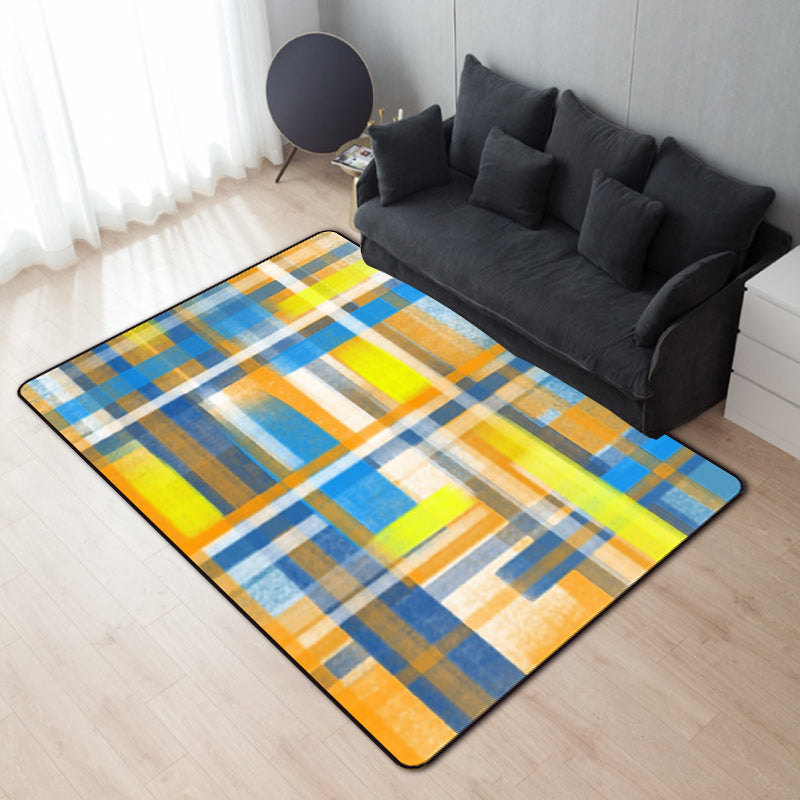 Casual modern rug in black and blue abstract rectangular pattern rug polyester pet-friendly rug for home decoration