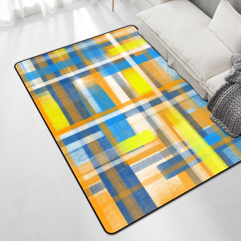 Casual modern rug in black and blue abstract rectangular pattern rug polyester pet-friendly rug for home decoration