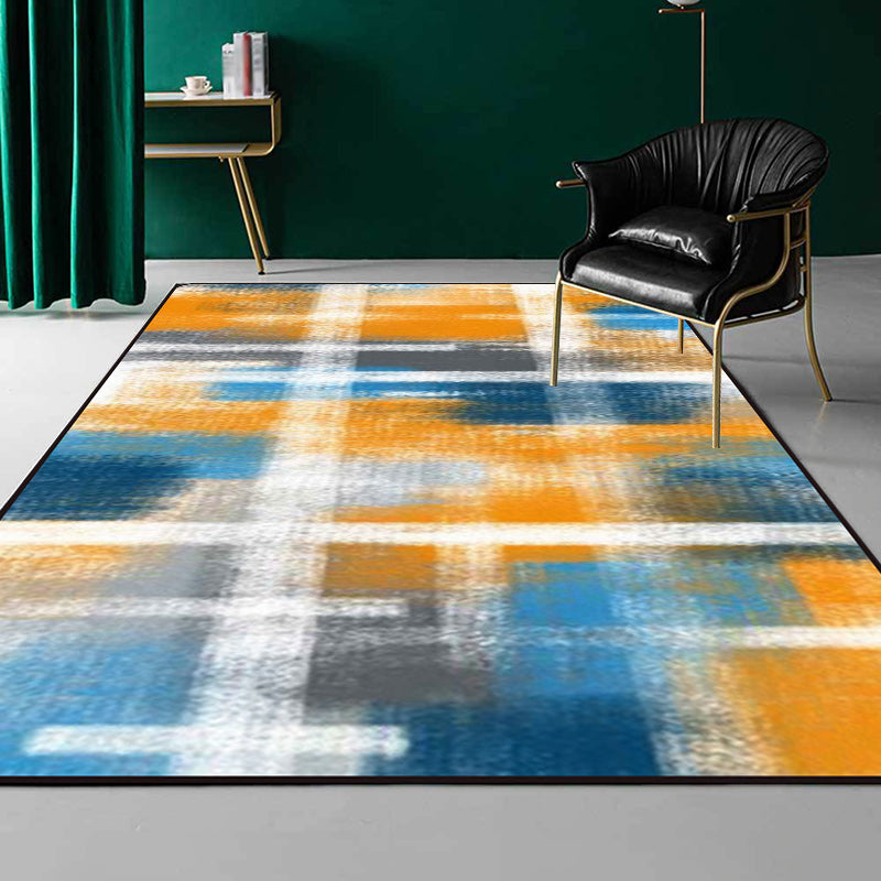 Casual modern rug in black and blue abstract rectangular pattern rug polyester pet-friendly rug for home decoration