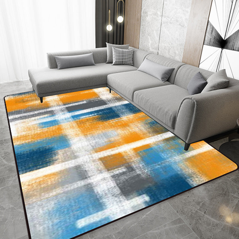 Casual modern rug in black and blue abstract rectangular pattern rug polyester pet-friendly rug for home decoration