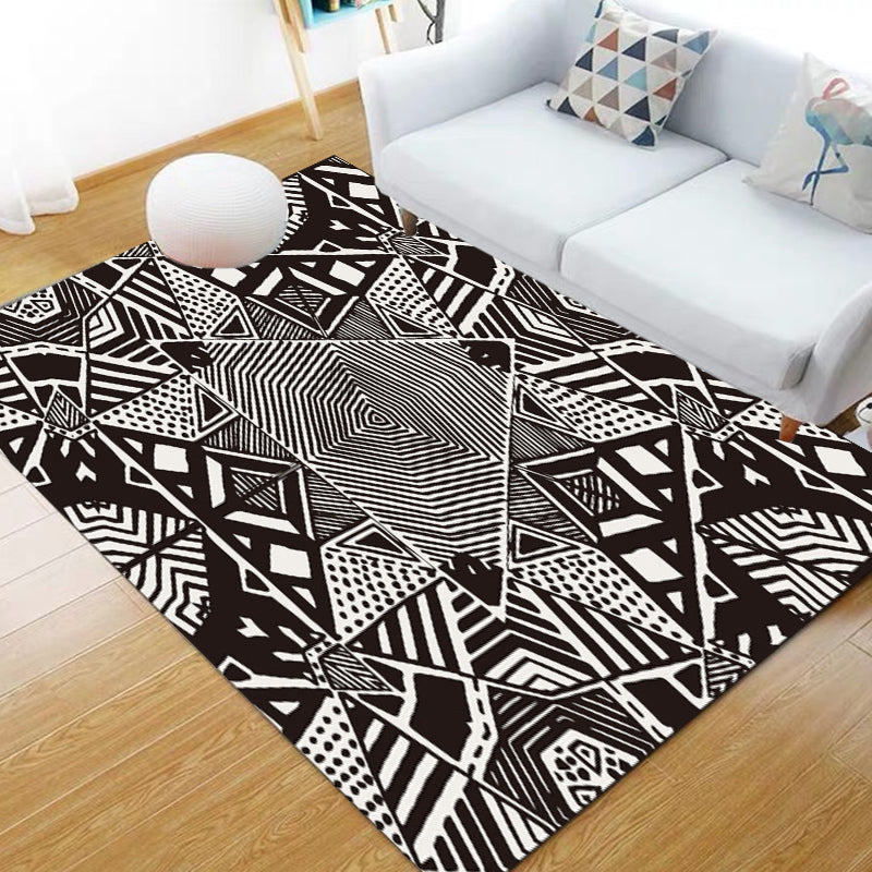 Nordic Modern Rug with Black Lines Dot Pattern Rug Polyester Machine Washable Rug for Home Decor