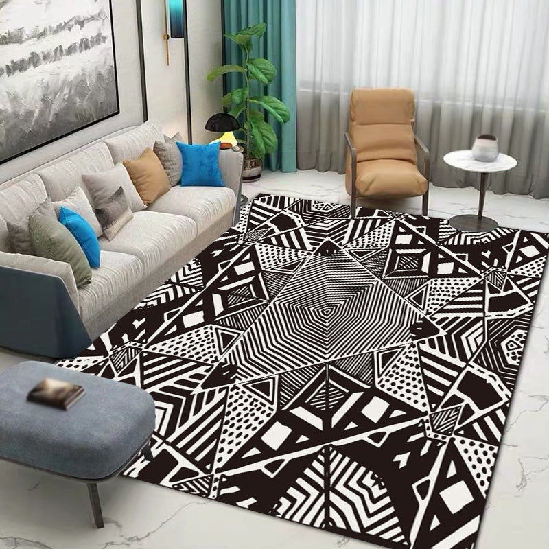 Nordic Modern Rug with Black Lines Dot Pattern Rug Polyester Machine Washable Rug for Home Decor