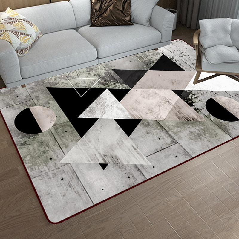 Gray Bedroom Rug Modern Color Block Geometric Pattern Rug Polyester Non-Slip Back Rug