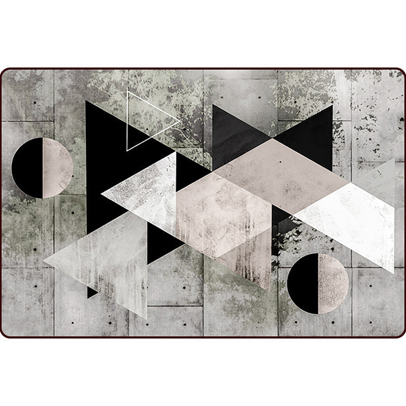 Gray Bedroom Rug Modern Color Block Geometric Pattern Rug Polyester Non-Slip Back Rug