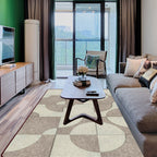 Brown Bedroom Rug Modern Color Block Circle Pattern Rug Polyester Machine Washable Rug