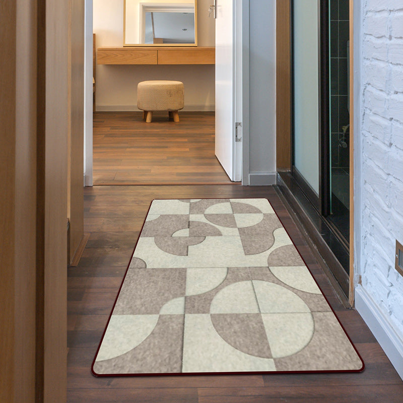 Brown Bedroom Rug Modern Color Block Circle Pattern Rug Polyester Machine Washable Rug