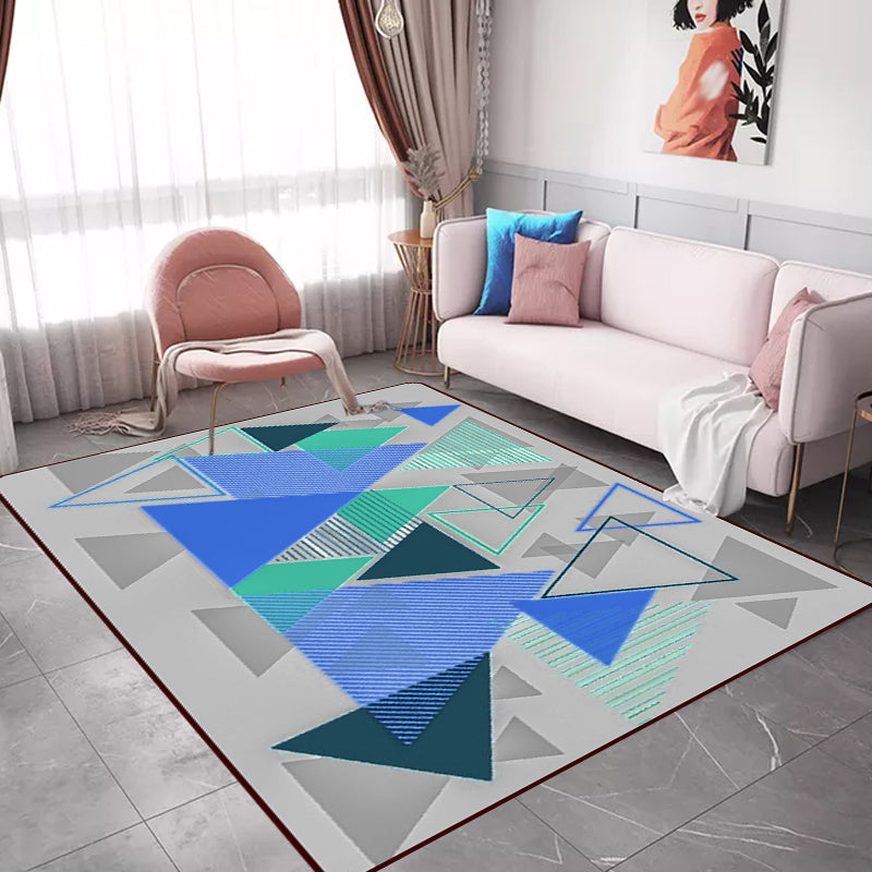 Modern living room rug in gray color block triangle print rug polyester machine washable rug