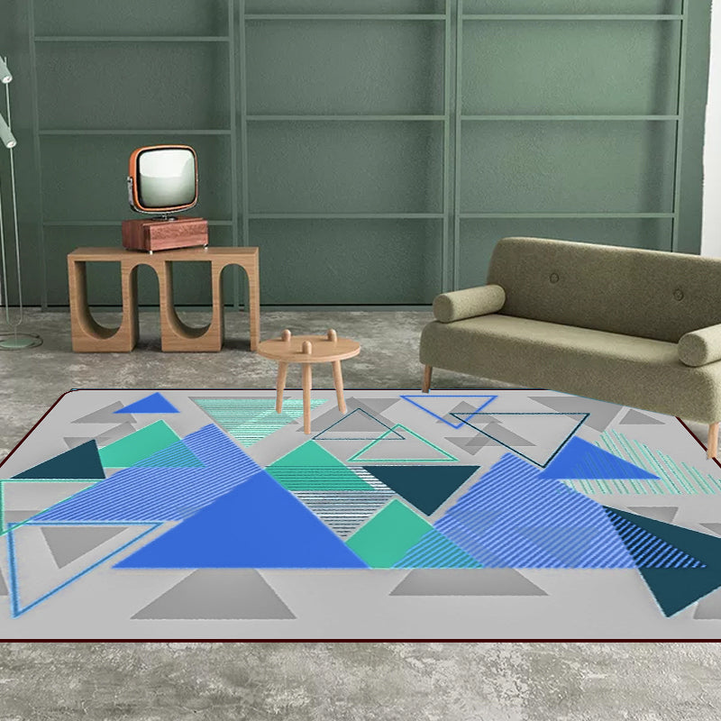 Modern living room rug in gray color block triangle print rug polyester machine washable rug