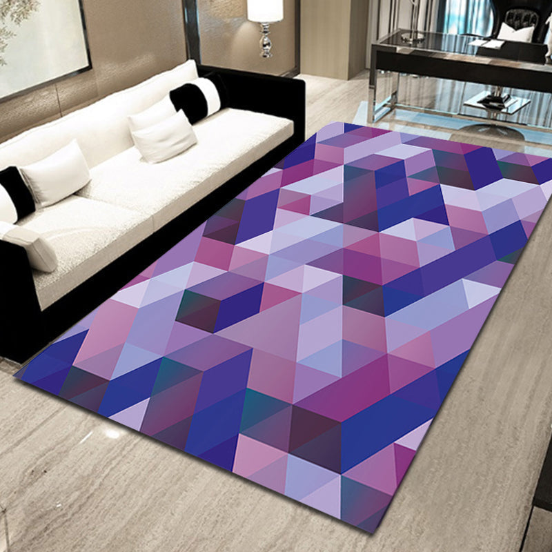 Casual modern rug in purple geometric triangle pattern rug polyester pet friendly rug for home decor