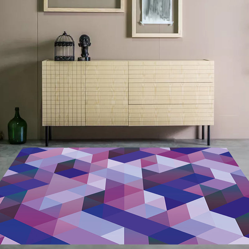 Casual modern rug in purple geometric triangle pattern rug polyester pet friendly rug for home decor