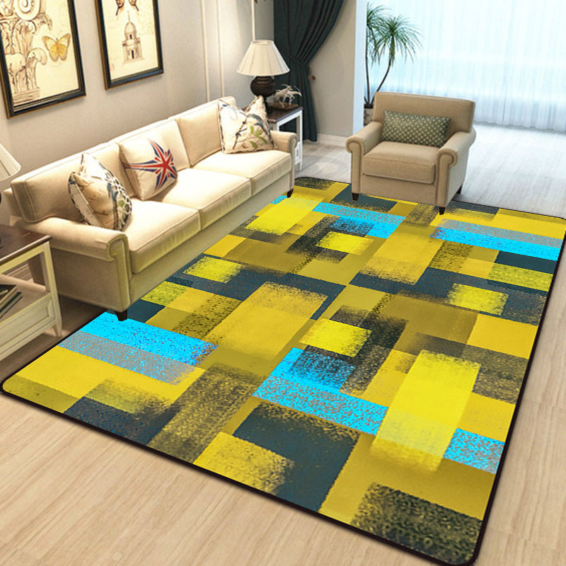 Black and Yellow Bedroom Rug Modern Abstract Painting Pattern Area Rug Polyester Washable Rug