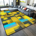 Black and Yellow Bedroom Rug Modern Abstract Painting Pattern Area Rug Polyester Washable Rug
