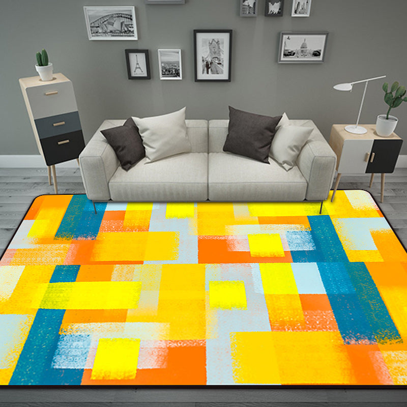 Black and Yellow Bedroom Rug Modern Abstract Painting Pattern Area Rug Polyester Washable Rug