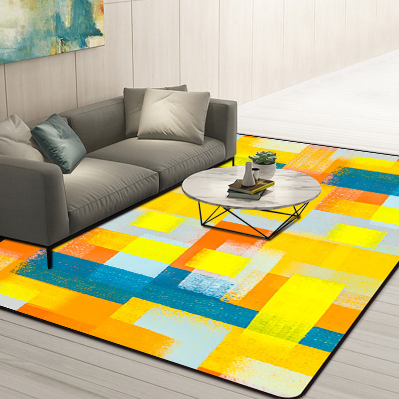 Black and Yellow Bedroom Rug Modern Abstract Painting Pattern Area Rug Polyester Washable Rug