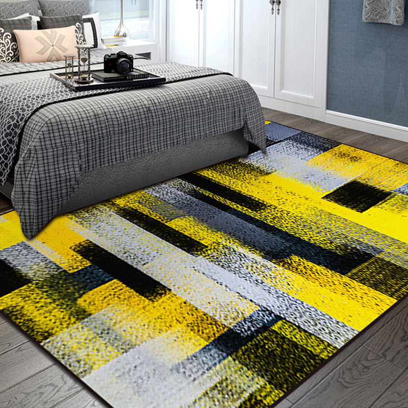 Black and Yellow Bedroom Rug Modern Abstract Painting Pattern Area Rug Polyester Washable Rug