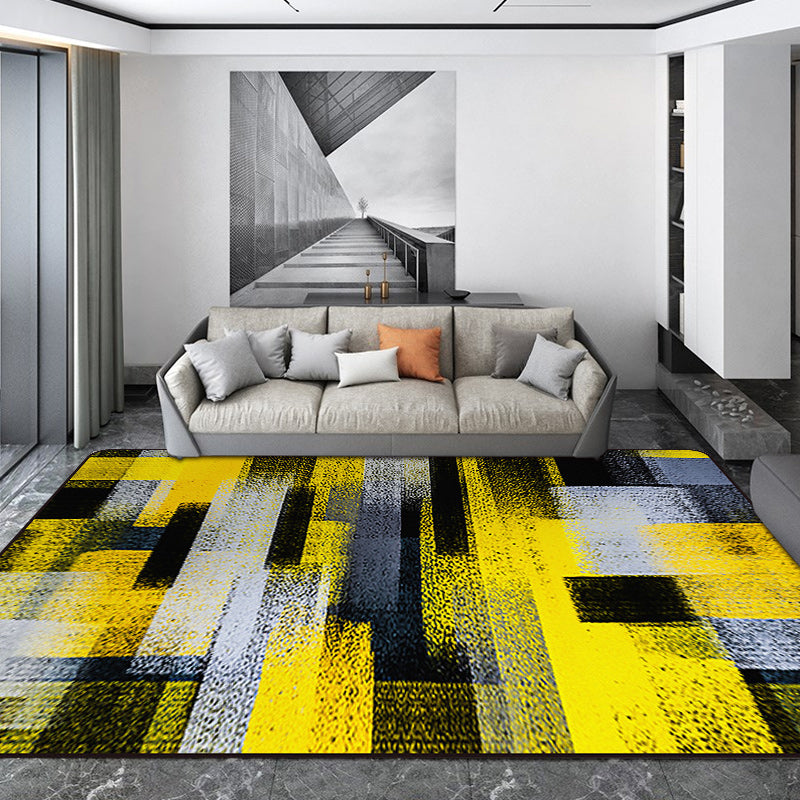Black and Yellow Bedroom Rug Modern Abstract Painting Pattern Area Rug Polyester Washable Rug