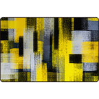 Black and Yellow Bedroom Rug Modern Abstract Painting Pattern Area Rug Polyester Washable Rug