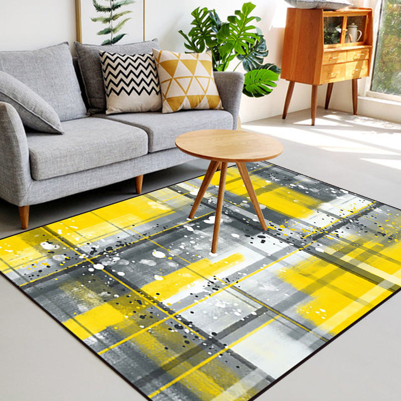 Black and Yellow Bedroom Rug Modern Abstract Painting Pattern Area Rug Polyester Washable Rug