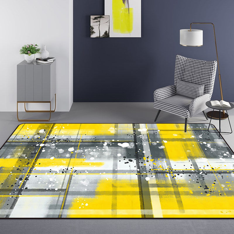 Black and Yellow Bedroom Rug Modern Abstract Painting Pattern Area Rug Polyester Washable Rug